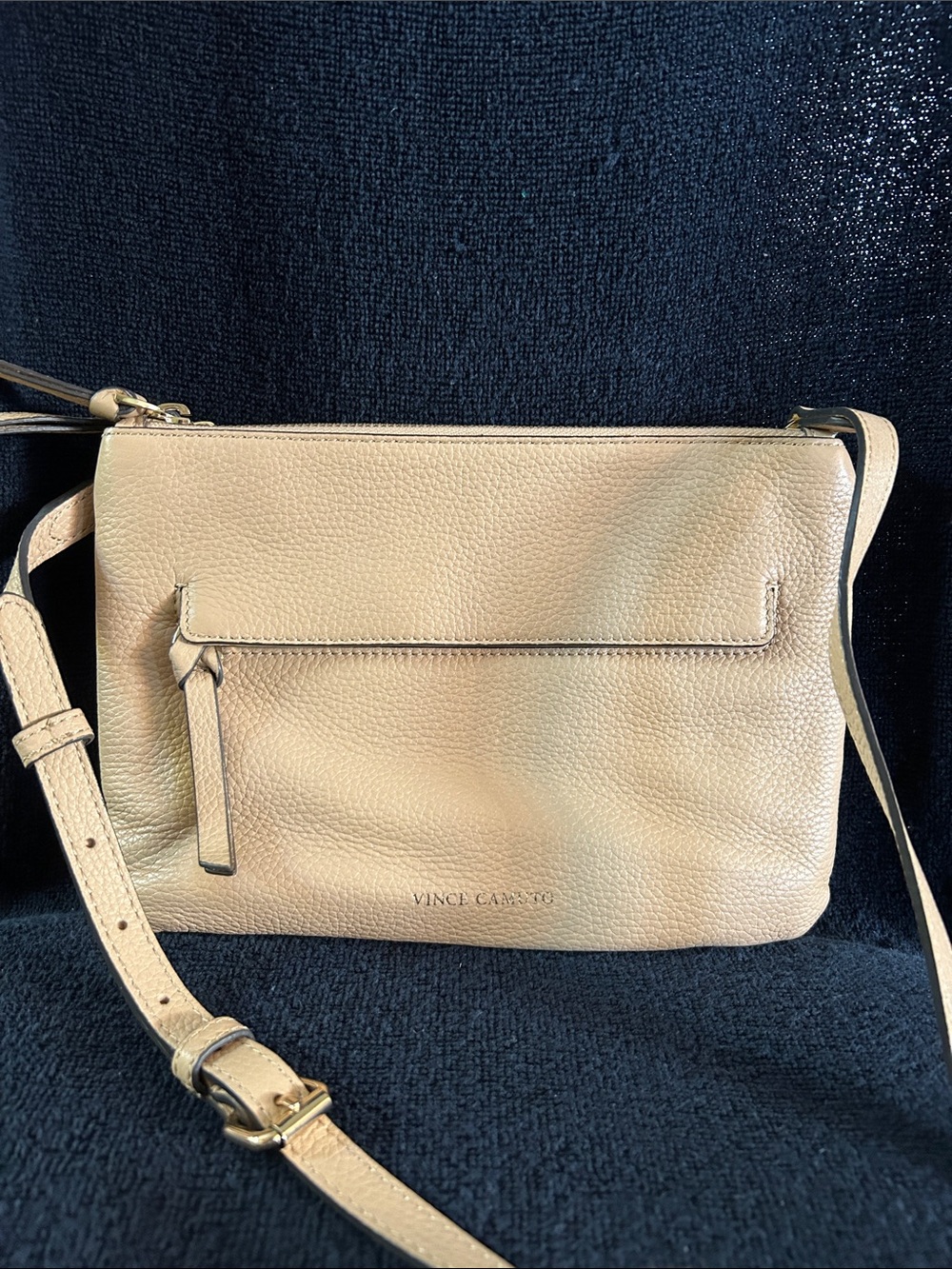 Vince Camuto Pebbled Leather Crossbody in Light Nude Pink, Double Zippered
